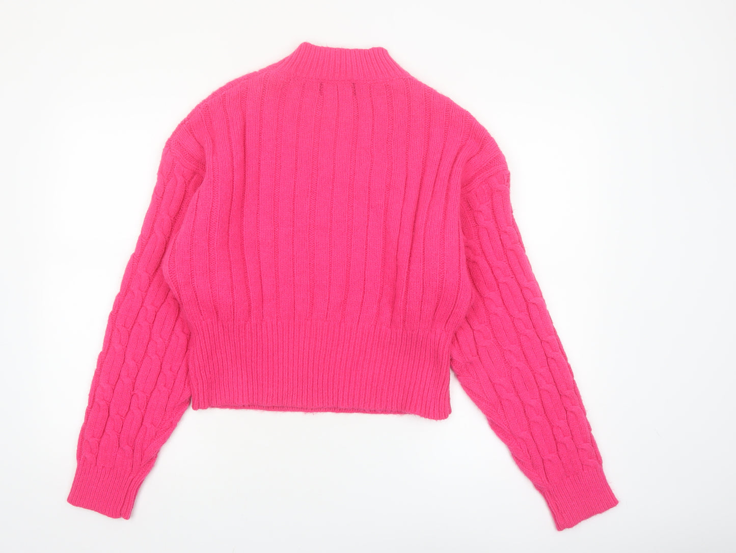Cider Women's Pink Cable-Knit Mock Neck Pullover Jumper XL