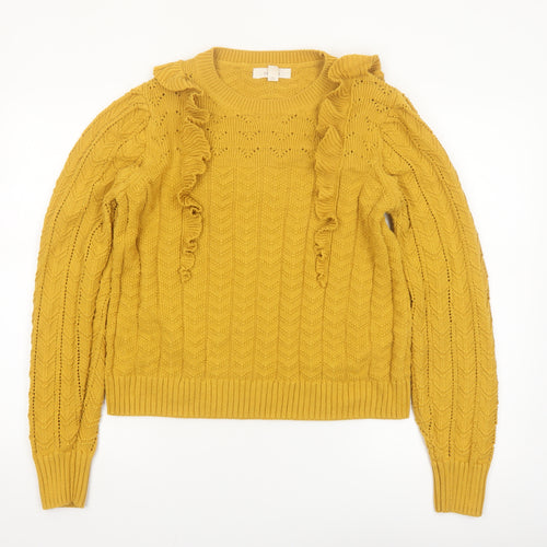 Marks and Spencer Per Una Women’s Yellow Cable-Knit Ruffle Jumper Size 14