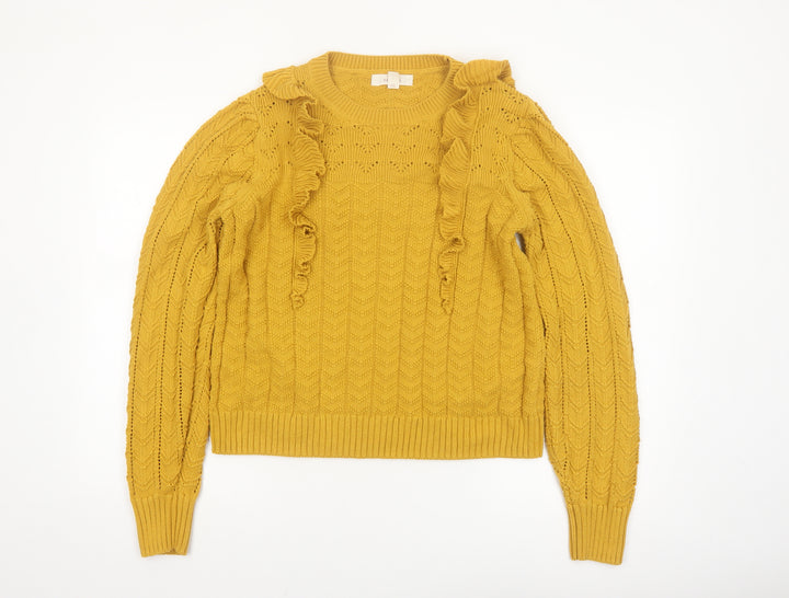 Marks and Spencer Per Una Women’s Yellow Cable-Knit Ruffle Jumper Size 14