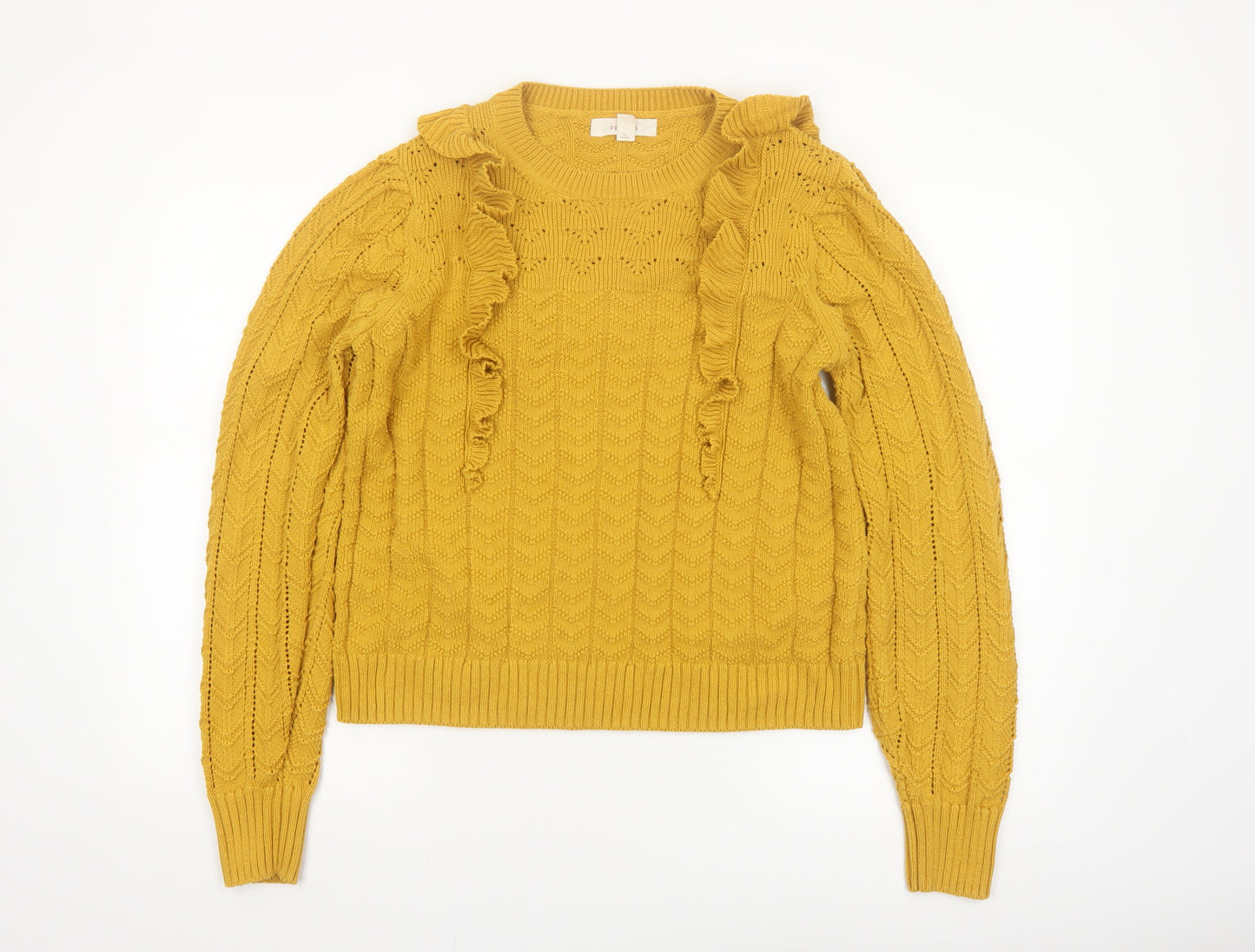 Marks and Spencer Per Una Women’s Yellow Cable-Knit Ruffle Jumper Size 14