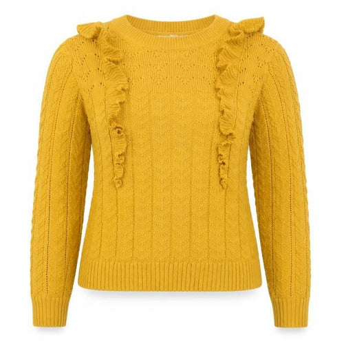 Marks and Spencer Per Una Women’s Yellow Cable-Knit Ruffle Jumper Size 14