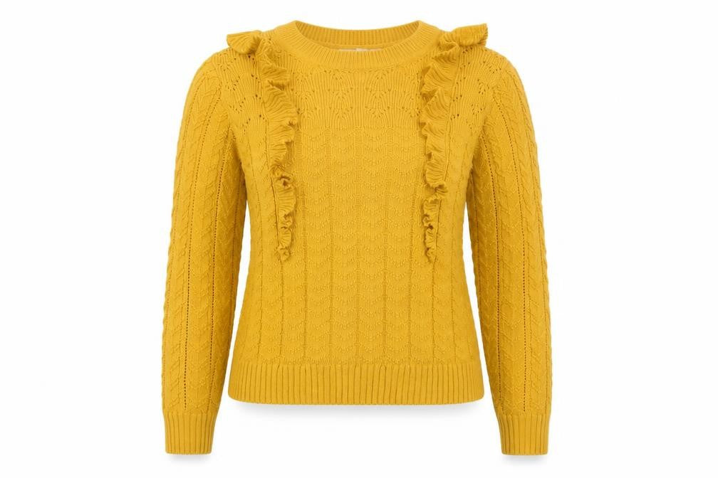 Marks and Spencer Per Una Women’s Yellow Cable-Knit Ruffle Jumper Size 14