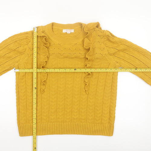 Marks and Spencer Per Una Women’s Yellow Cable-Knit Ruffle Jumper Size 14