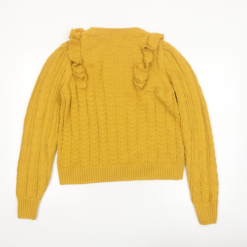 Marks and Spencer Per Una Women’s Yellow Cable-Knit Ruffle Jumper Size 14