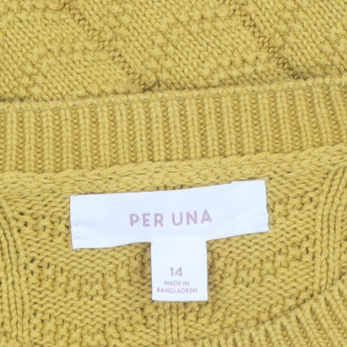 Marks and Spencer Per Una Women’s Yellow Cable-Knit Ruffle Jumper Size 14