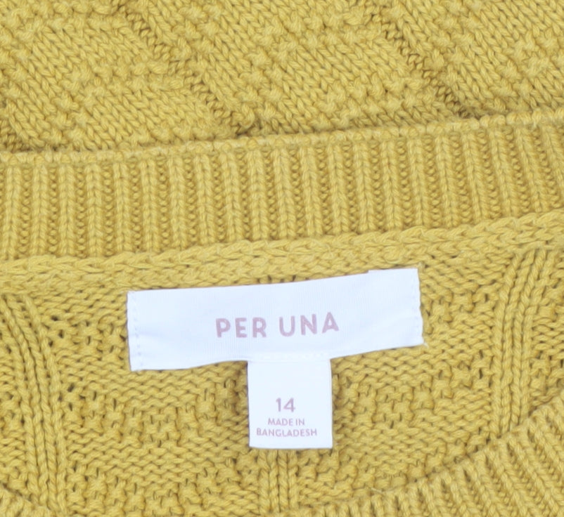 Marks and Spencer Per Una Women’s Yellow Cable-Knit Ruffle Jumper Size 14