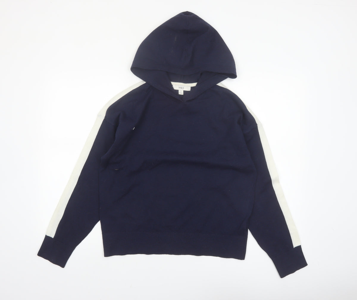 Marks and Spencer Women Blue Hooded Pullover Jumper M