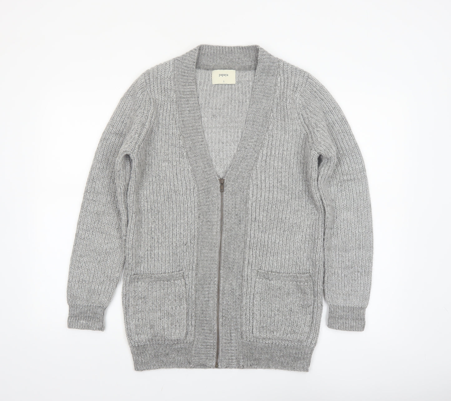 Papaya Women’s Grey Chunky Knit Full Zip Cardigan Size S