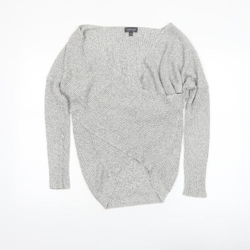 Topshop Women Grey V-Neck Knit Pullover Jumper Size 6