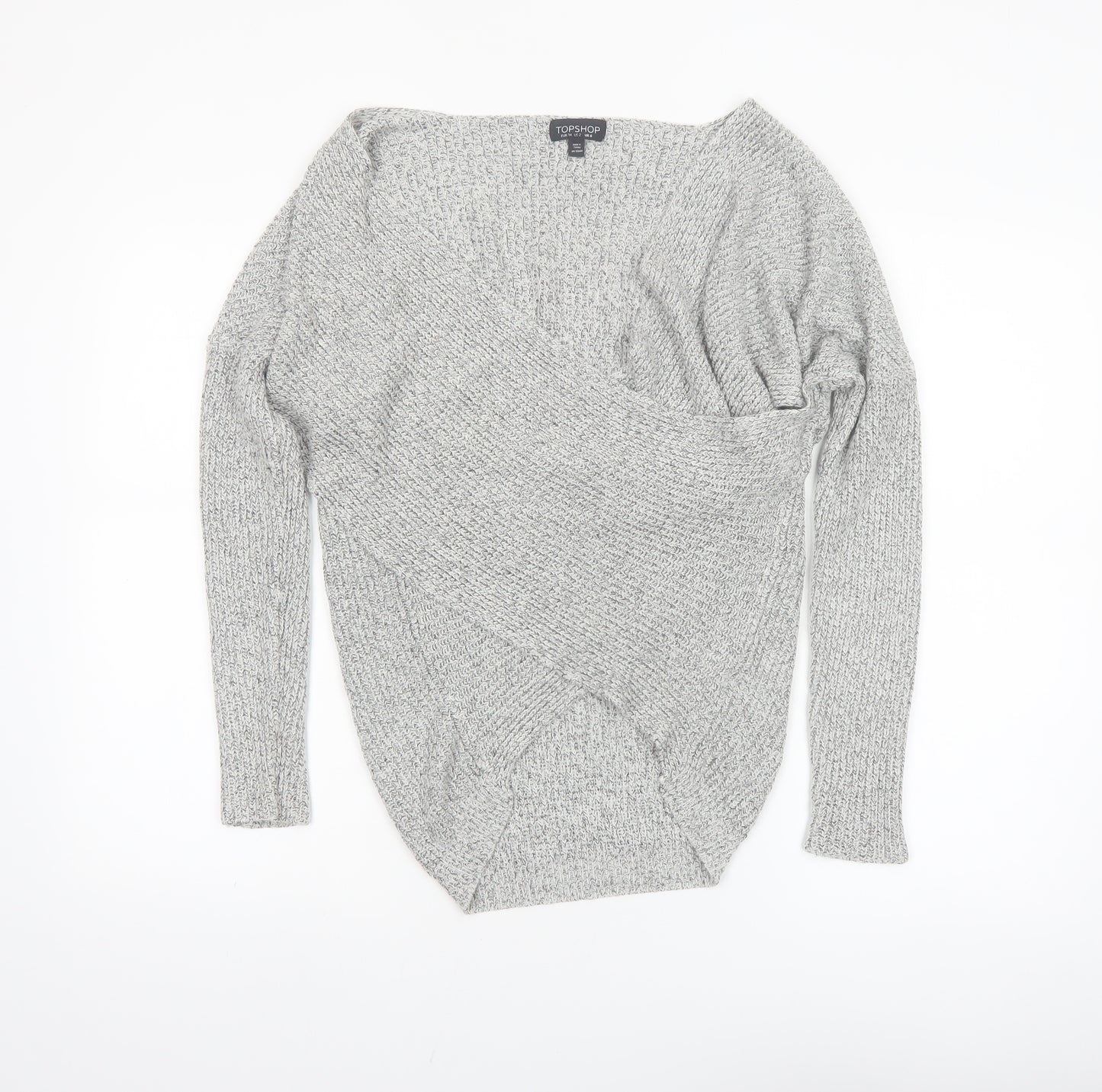 Topshop Women Grey V-Neck Knit Pullover Jumper Size 6