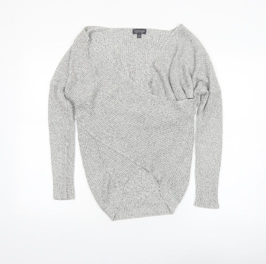 Topshop Women Grey V-Neck Knit Pullover Jumper Size 6