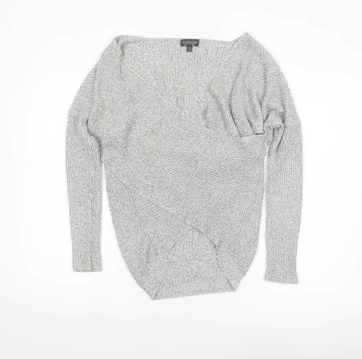Topshop Women Grey V-Neck Knit Pullover Jumper Size 6