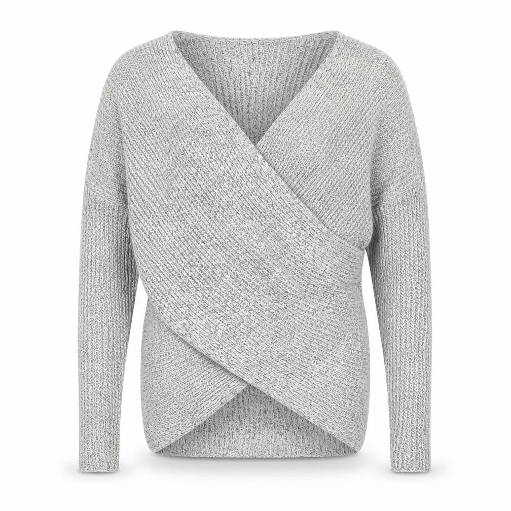 Front view of Topshop Women Grey V-Neck Knit jumper, size 6