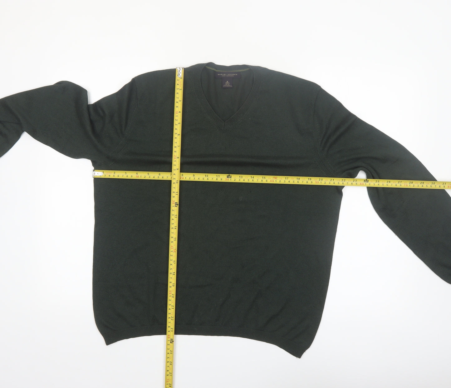 Banana Republic Men's Green Silk Cashmere V-Neck Jumper Size M