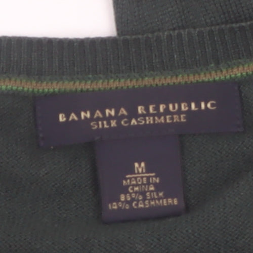 Banana Republic Men's Green Silk Cashmere V-Neck Jumper Size M