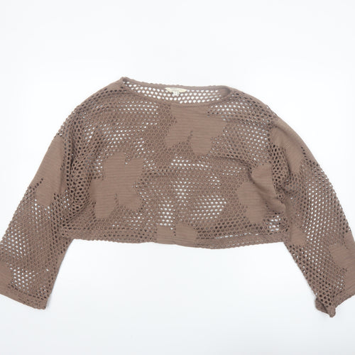 River Island Women Brown Crochet Cropped Blouse Size L Relaxed Fit