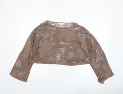 River Island Women Brown Crochet Cropped Blouse Size L Relaxed Fit