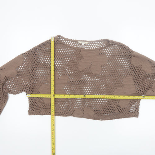 River Island Women Brown Crochet Cropped Blouse Size L Relaxed Fit