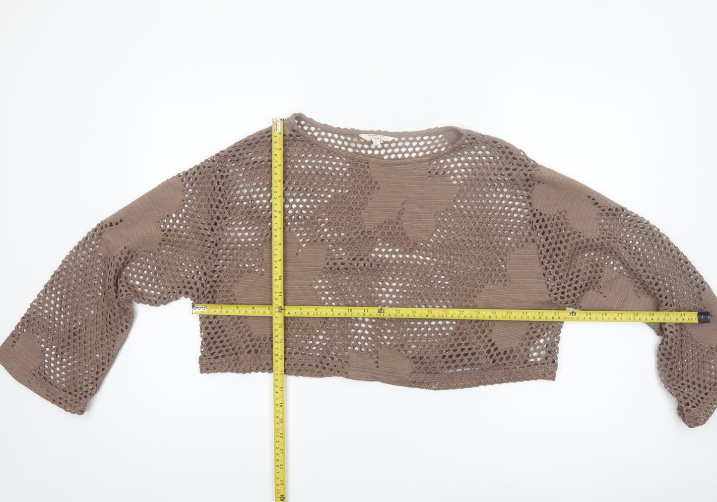 River Island Women Brown Crochet Cropped Blouse Size L Relaxed Fit