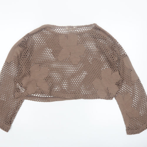 River Island Women Brown Crochet Cropped Blouse Size L Relaxed Fit