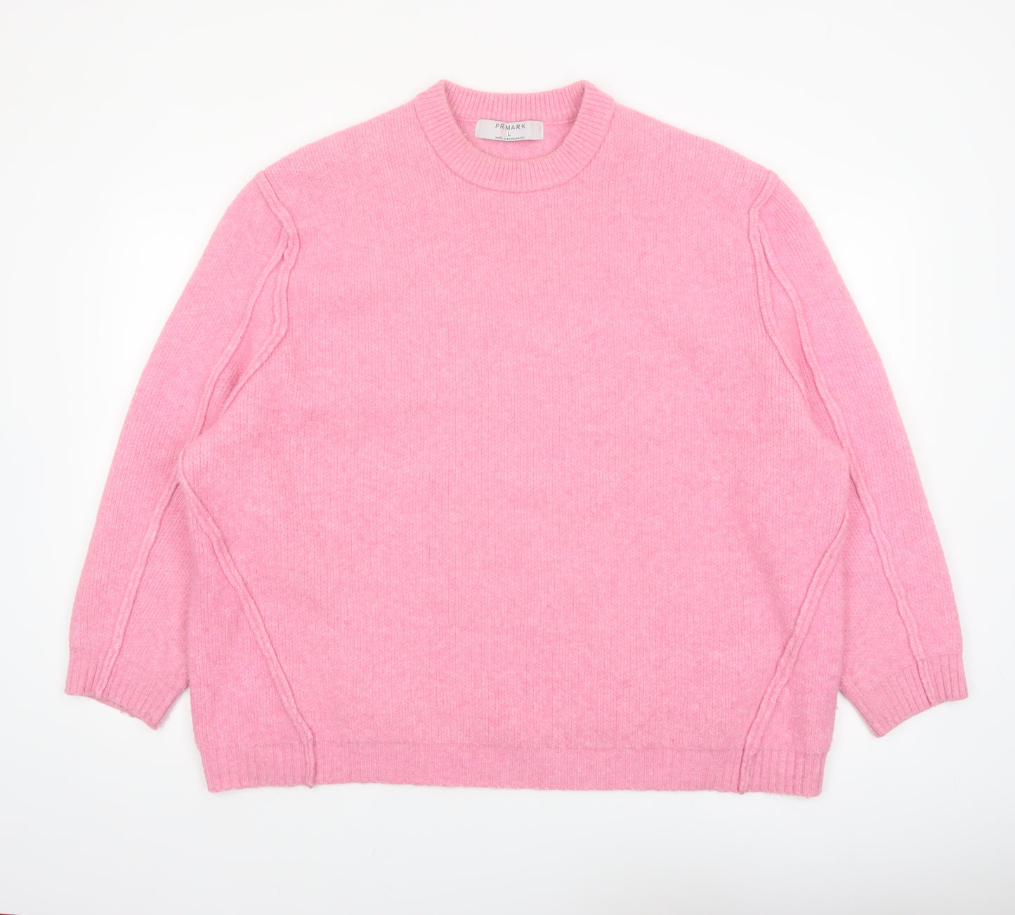 Primark Women's Pink Crew Neck Knitted Pullover Jumper Size L