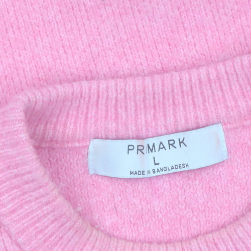 Primark Women's Pink Crew Neck Knitted Pullover Jumper Size L