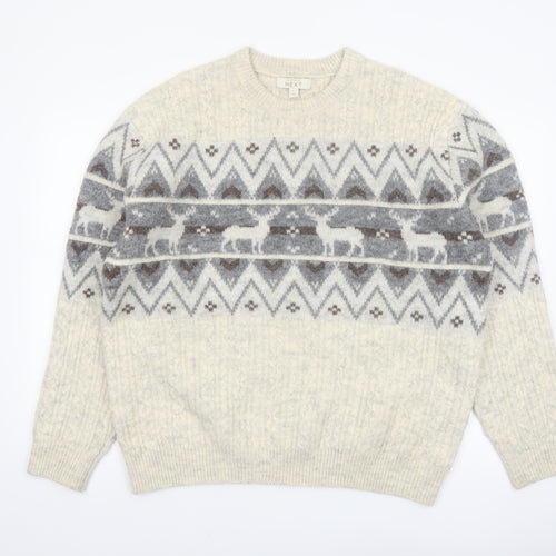 Next Men’s Beige Fair Isle Wool Blend Christmas Jumper L