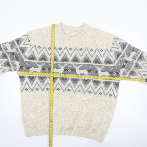Next Men’s Beige Fair Isle Wool Blend Christmas Jumper L
