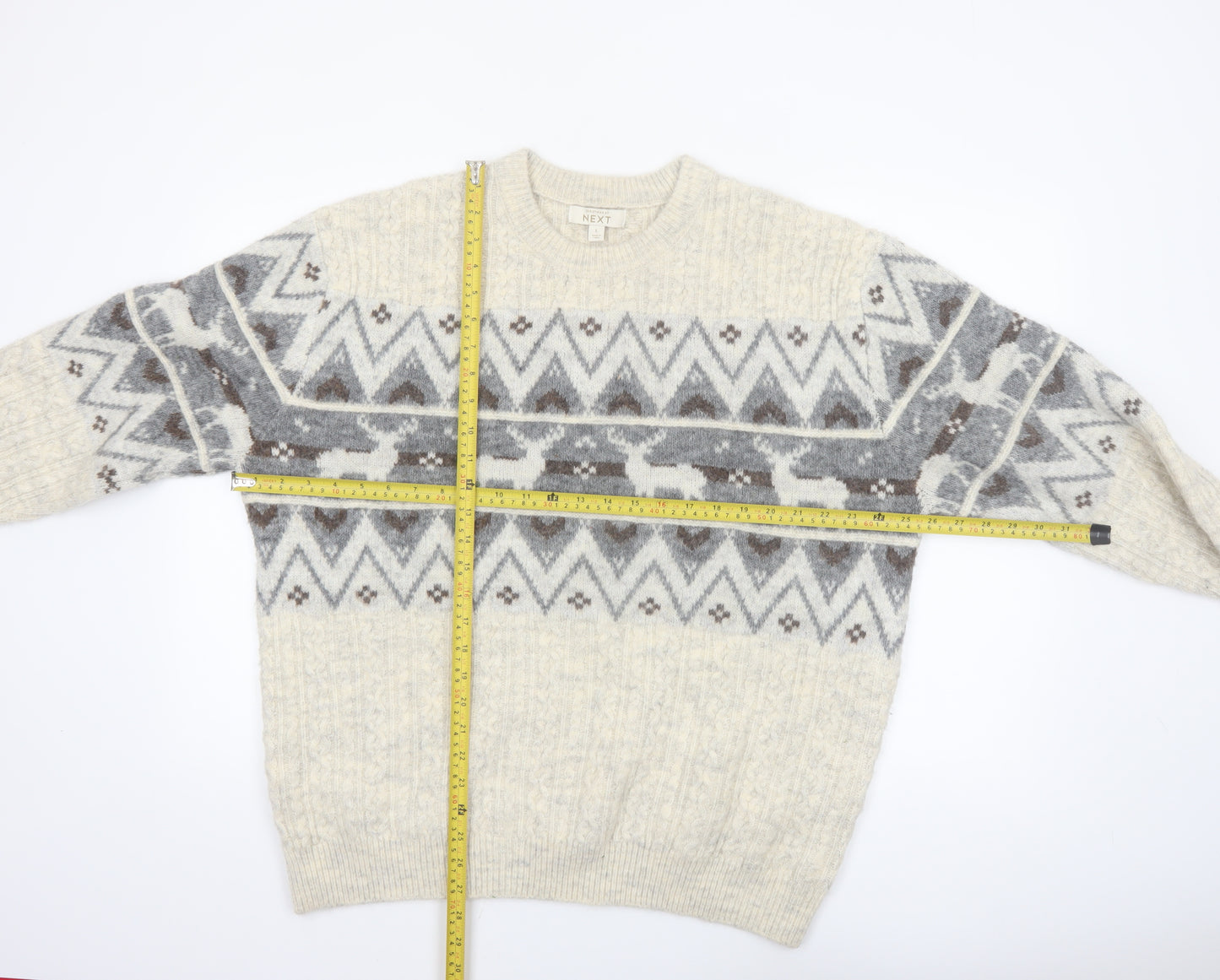 Next Men’s Beige Fair Isle Wool Blend Christmas Jumper L