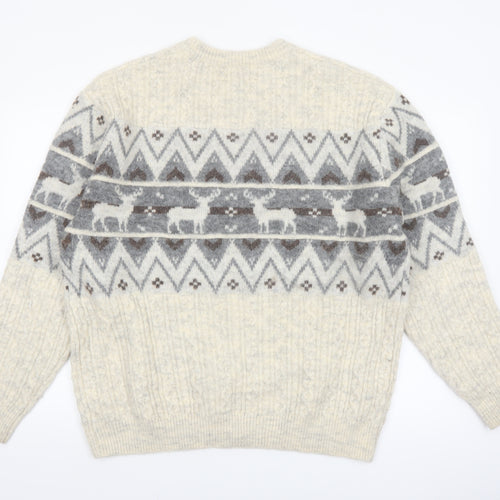 Next Men’s Beige Fair Isle Wool Blend Christmas Jumper L