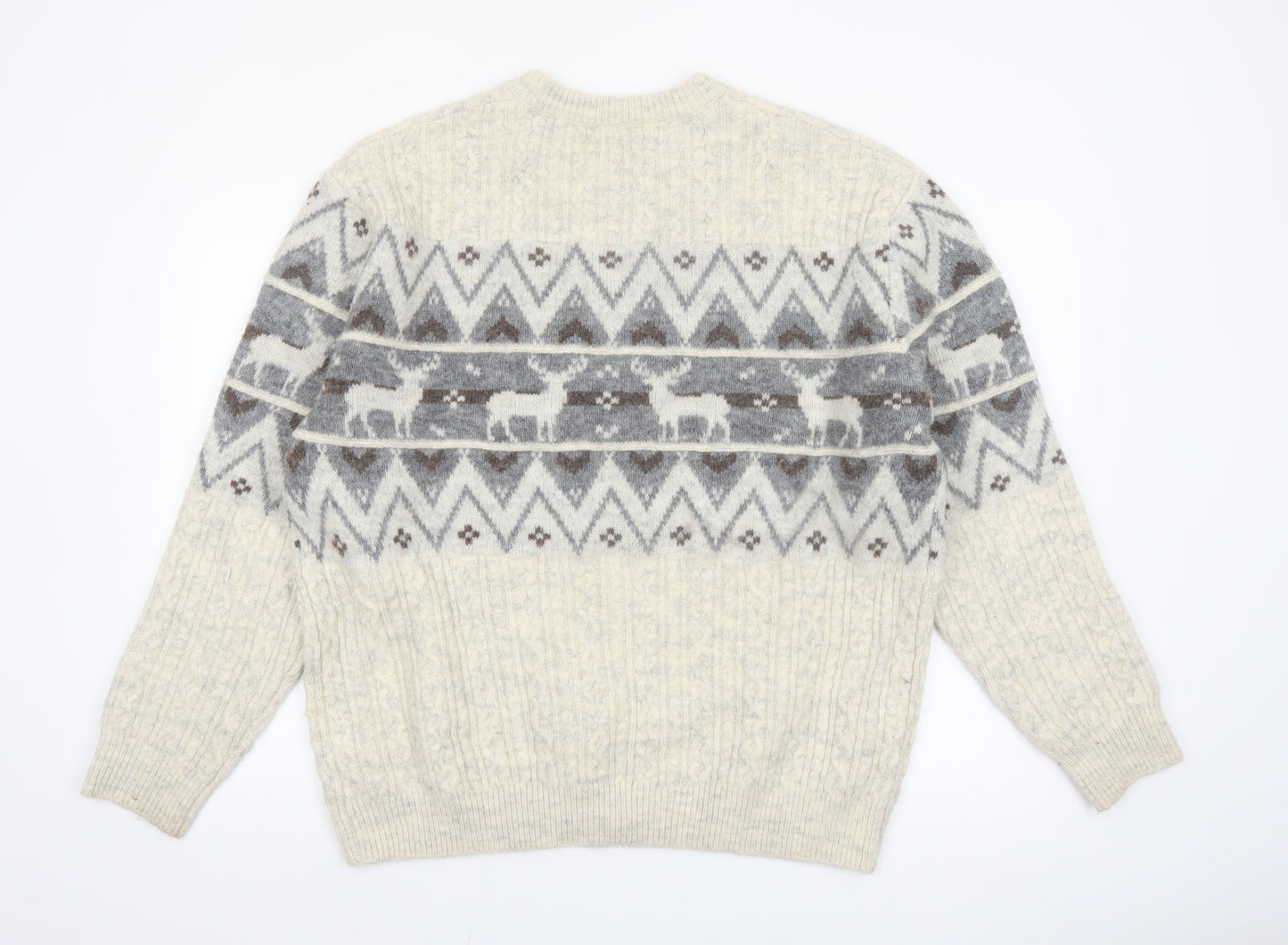 Next Men’s Beige Fair Isle Wool Blend Christmas Jumper L