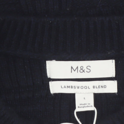 Marks and Spencer Mens Black Lambswool Blend Crew Neck Jumper L