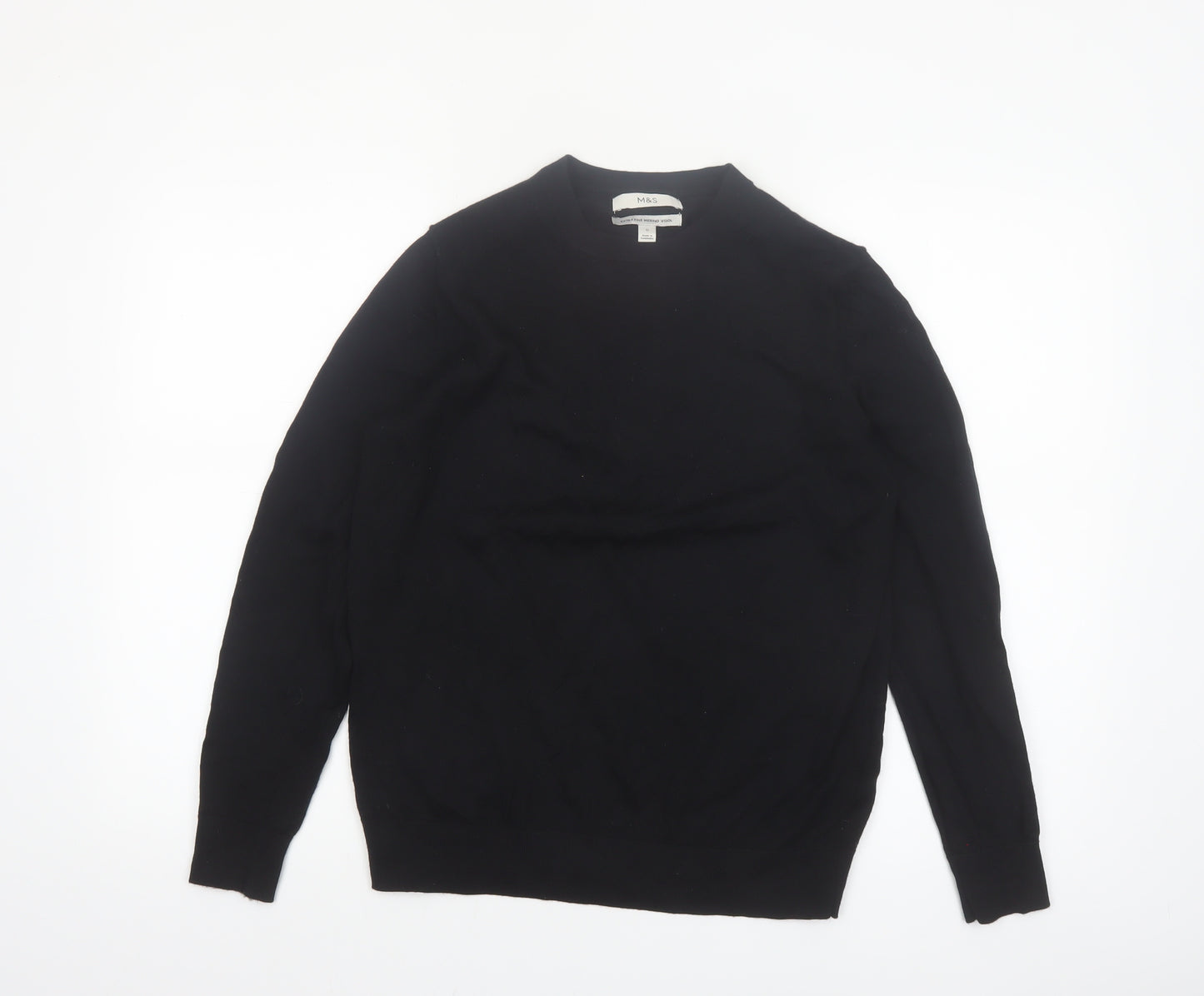 Marks and Spencer Womens Black Merino Wool Crew Neck Jumper Size 12
