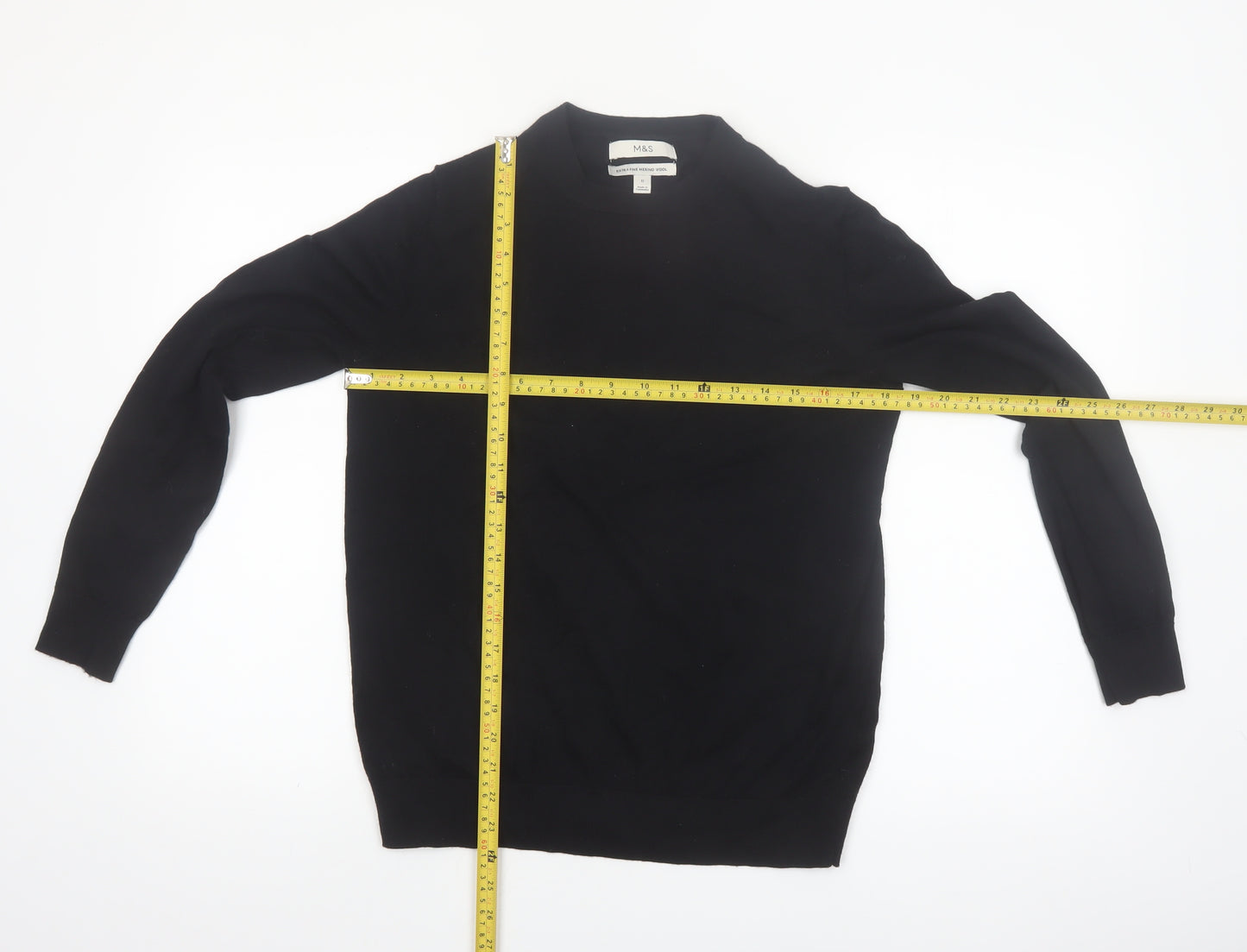 Marks and Spencer Womens Black Merino Wool Crew Neck Jumper Size 12