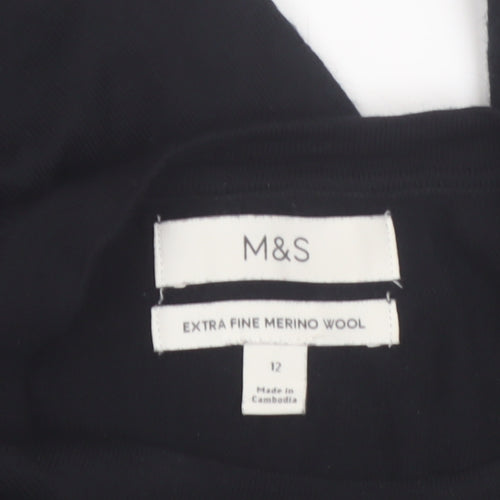 Marks and Spencer Womens Black Merino Wool Crew Neck Jumper Size 12