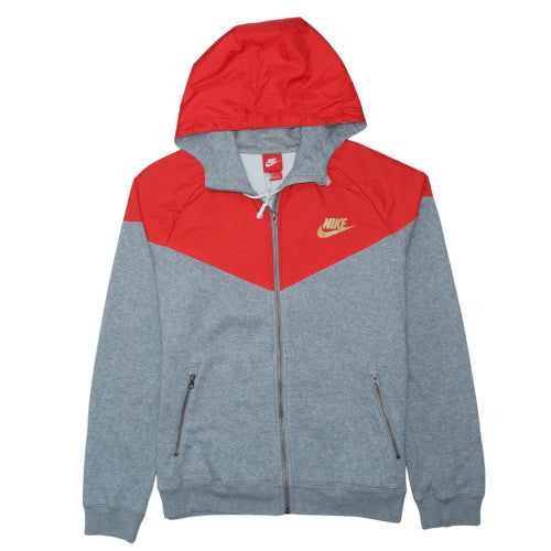 Nike Men's Grey & Red Windrunner Full Zip Hooded Track Jacket M