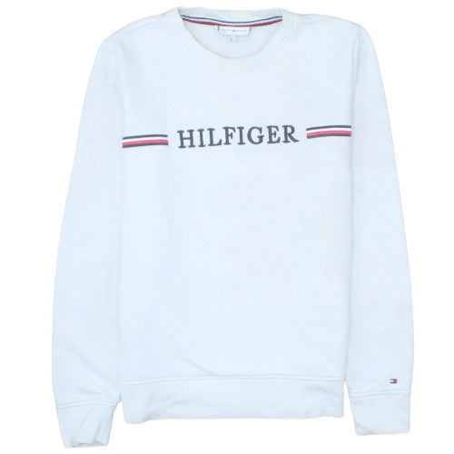 Tommy Hilfiger Women White Small Sweatshirt Crew Neck Logo Cotton