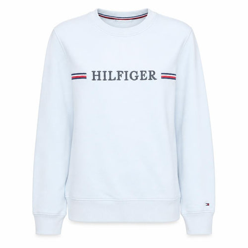 Tommy Hilfiger Women White Small Sweatshirt Crew Neck Logo Cotton