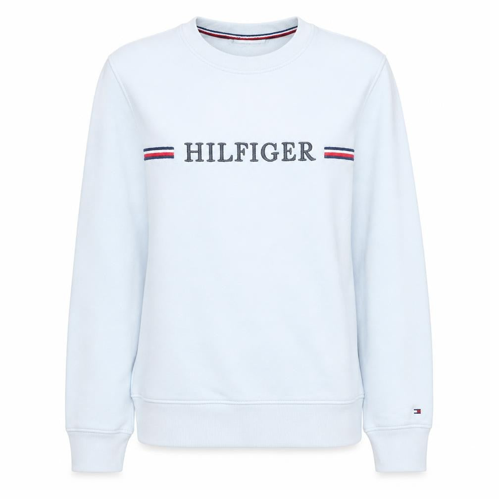 Tommy Hilfiger Women White Small Sweatshirt Crew Neck Logo Cotton