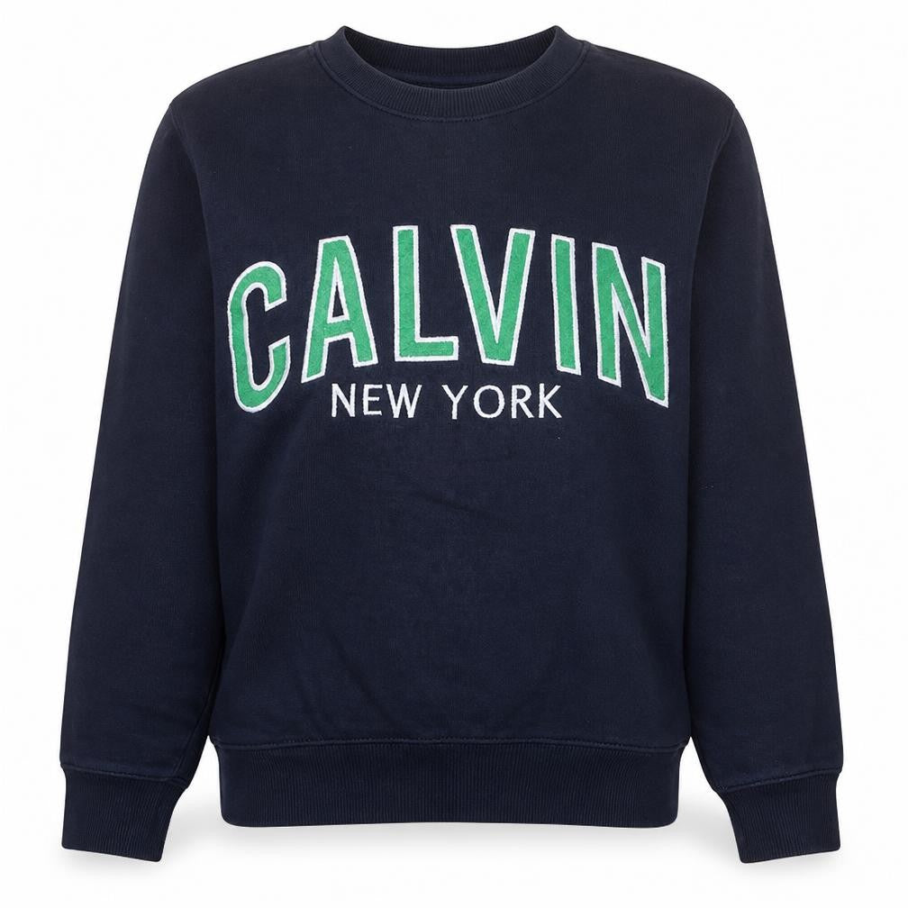 Front view of Calvin Klein Jeans women’s navy sweatshirt m crew neck pullover