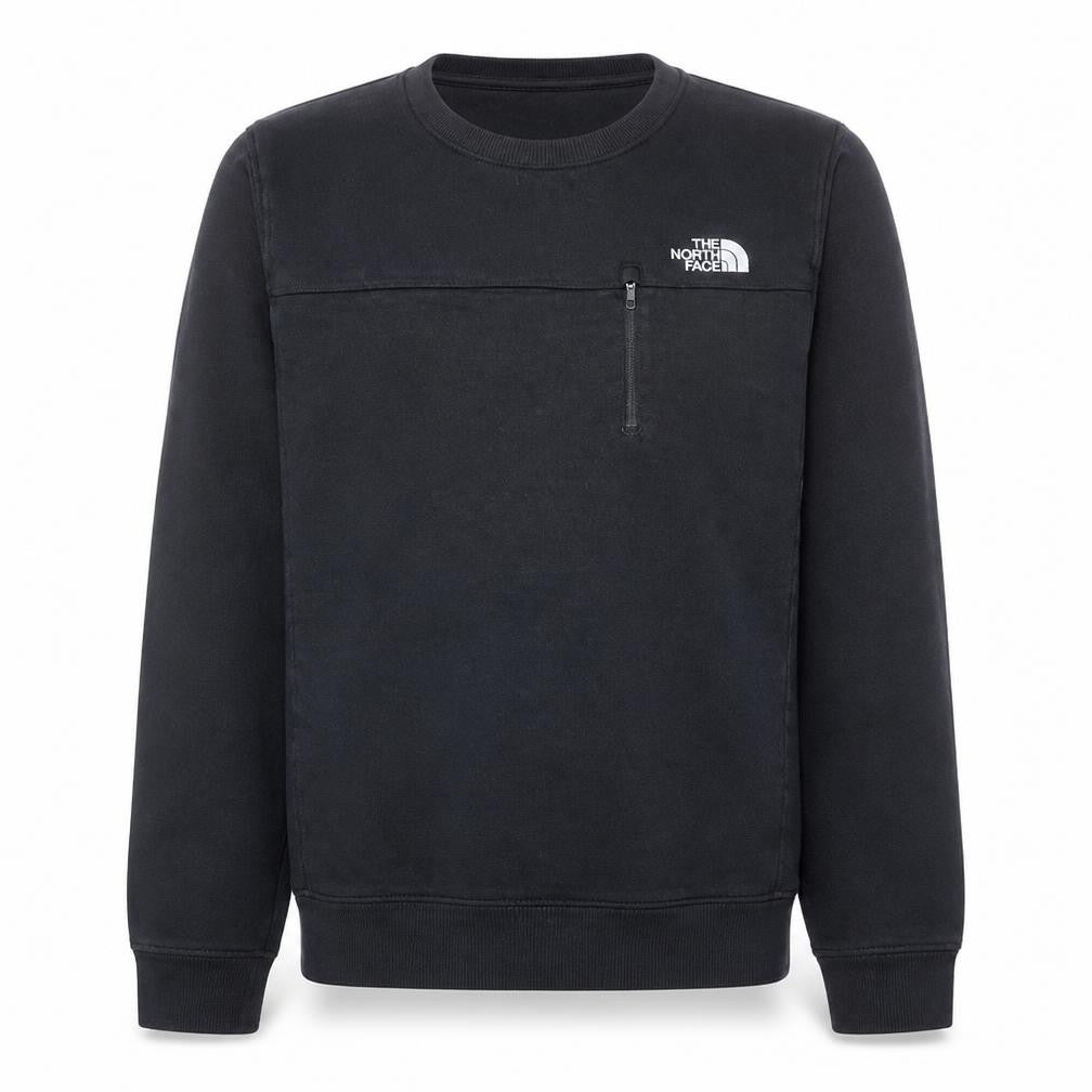 Front view of The North Face Men's Black Pullover Sweatshirt Small Fleece Zip Pocket