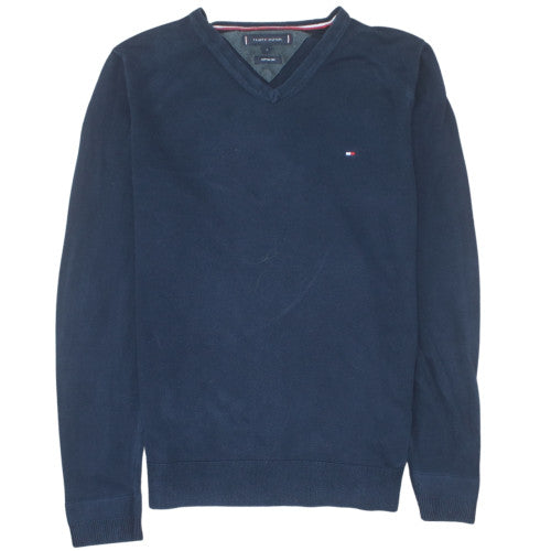 Tommy Hilfiger Men's Blue Cotton Silk V-Neck Jumper Size S