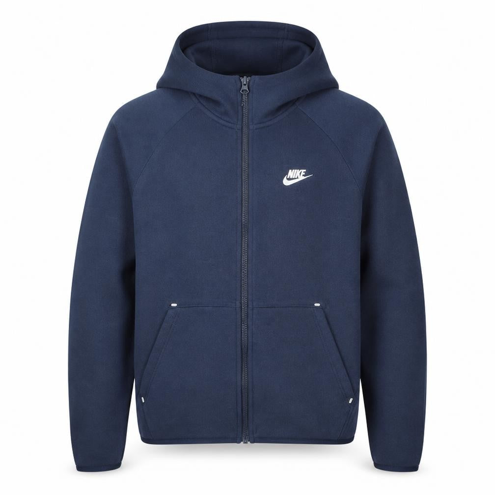 Front view of Nike Men's Blue Full Zip Hoodie, size M, Cotton Blend