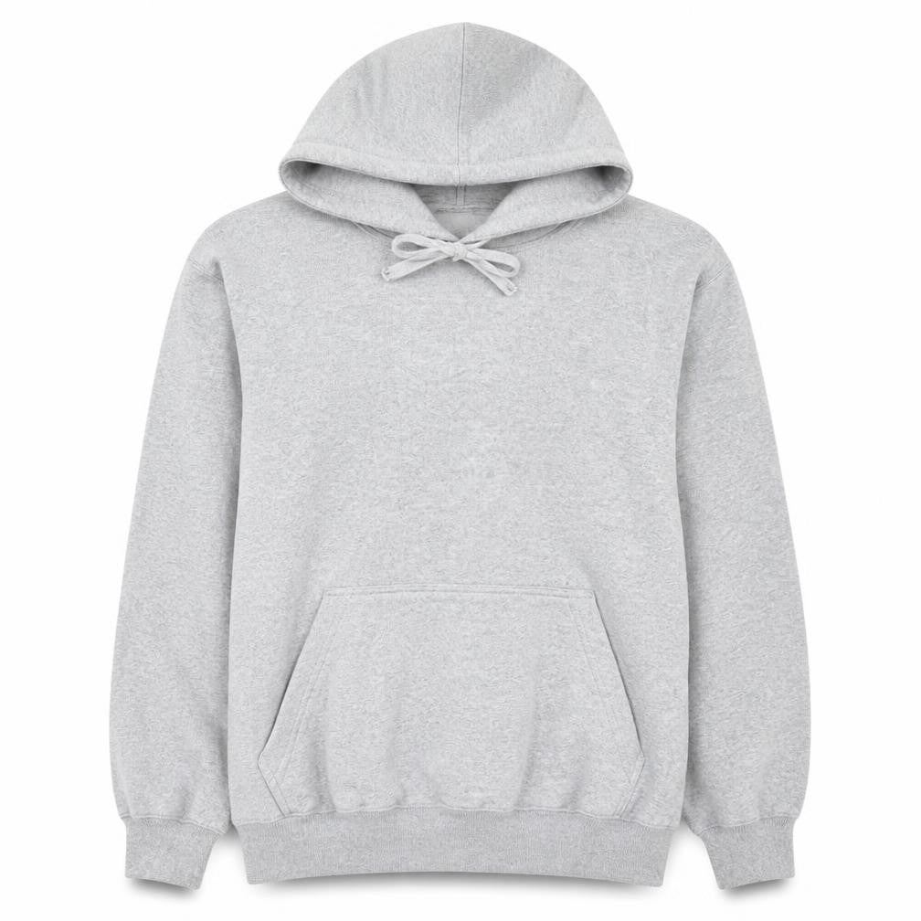 Front view of Guess Men's Grey Pullover Hoodie L Fleece Regular Fit
