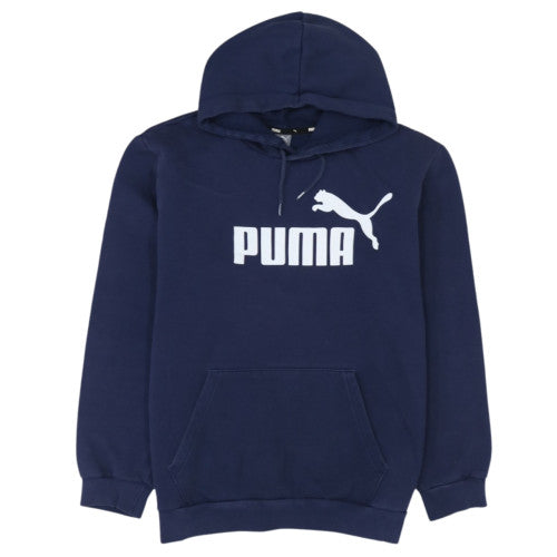 Puma Men's Blue Pullover Hoodie L Logo Fleece Sportswear
