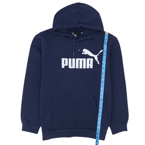 Puma Men's Blue Pullover Hoodie L Logo Fleece Sportswear
