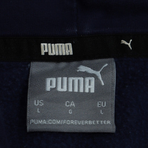 Puma Men's Blue Pullover Hoodie L Logo Fleece Sportswear