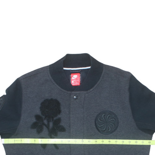 Nike Women’s Charcoal Black Bomber Sweatshirt L Embroidered Rose