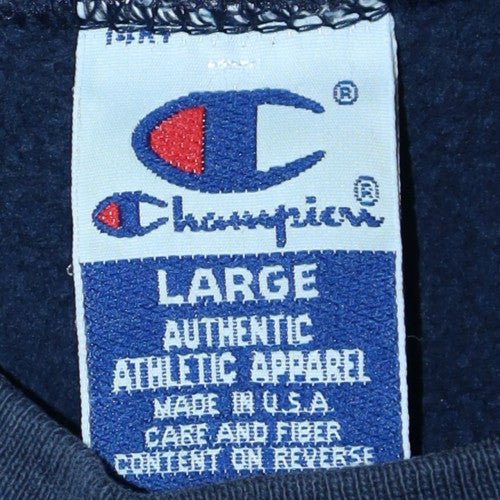 Champion Men's Blue Pullover Sweatshirt Large Crew Neck Fleece Vintage