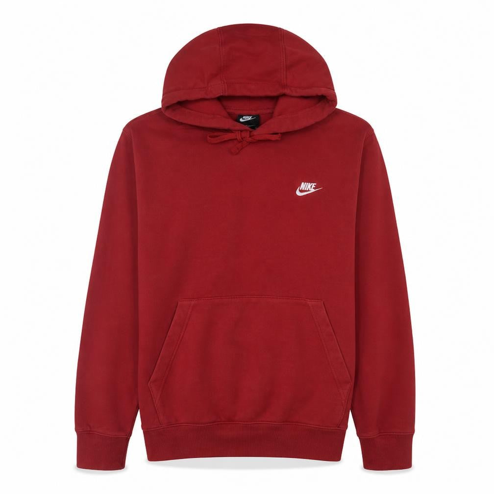 Front view of Nike Men's Red Pullover Hoodie M Classic Fleece Sweatshirt